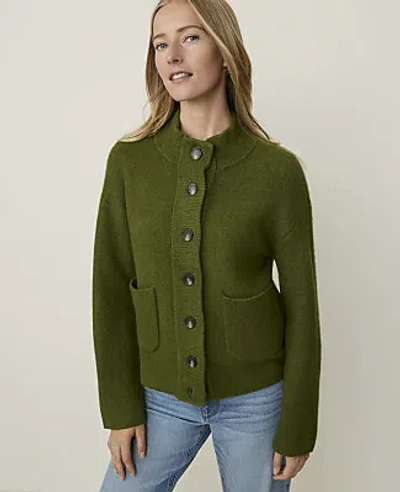 Ann Taylor Weekend Mock Neck Sweater Jacket In Green