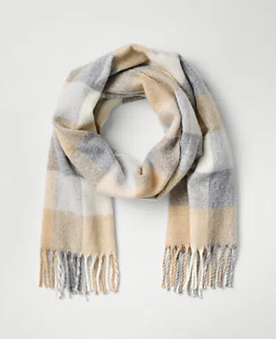 Ann Taylor Weekend Plaid Fringe Scarf In Neutral