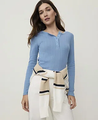 Ann Taylor Weekend Pointelle Henley Top In Sea Haze