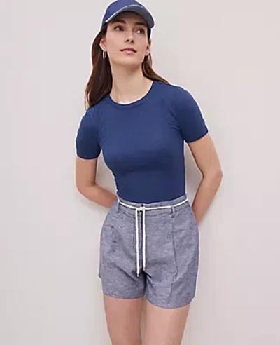 Ann Taylor Weekend Pointelle Tee In Navy Pebble