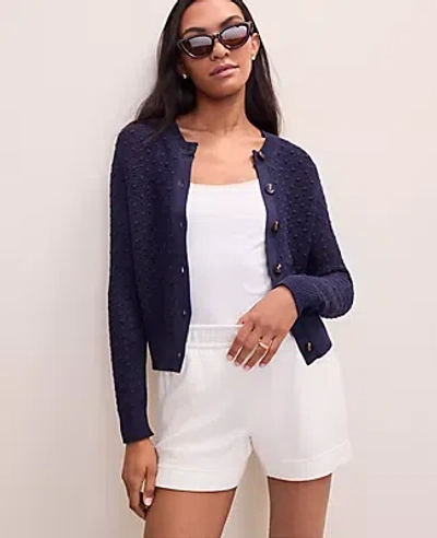 Ann Taylor Weekend Popcorn Stitch Cardigan In Blue