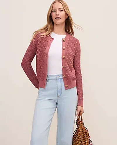 Ann Taylor Weekend Popcorn Stitch Cardigan In Burgundy