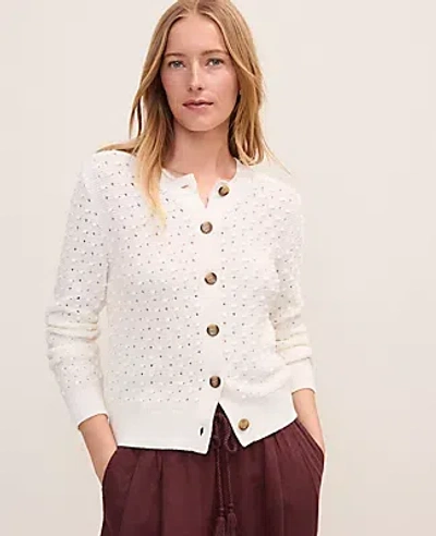 Ann Taylor Weekend Popcorn Stitch Cardigan In White