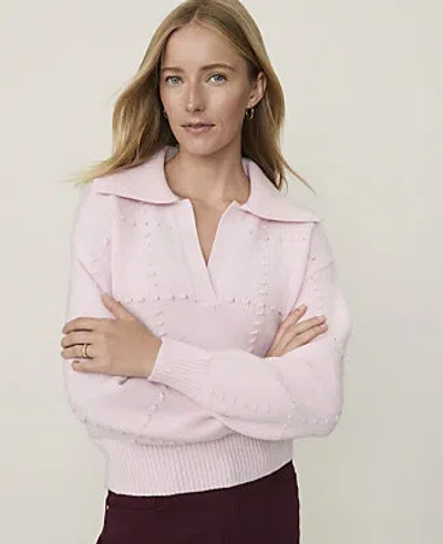 Ann Taylor Weekend Popcorn Stitch Collared Sweater In Lilac Bloom