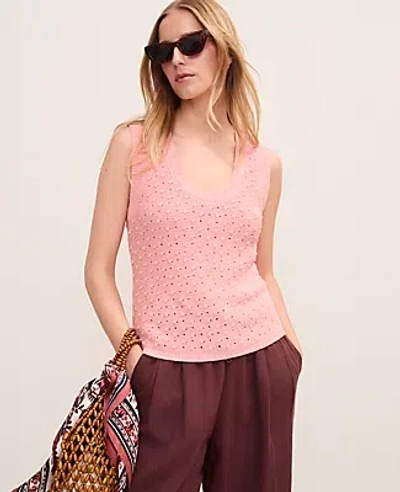 Ann Taylor Weekend Popcorn Stitch Sweater Shell Top In Pink