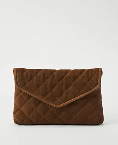 Ann Taylor Weekend Quilted Suede Envelope Clutch In Golden Brown