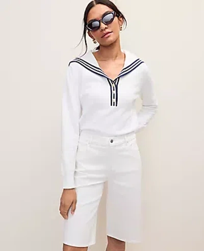 Ann Taylor Weekend Sailor Collar Sweater In White