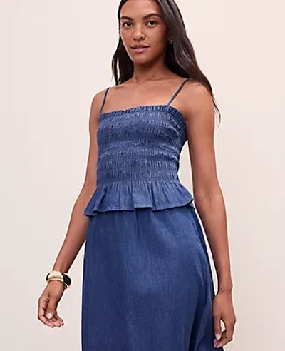 Ann Taylor Weekend Smocked Ruffle Trim Tank Top In Blue