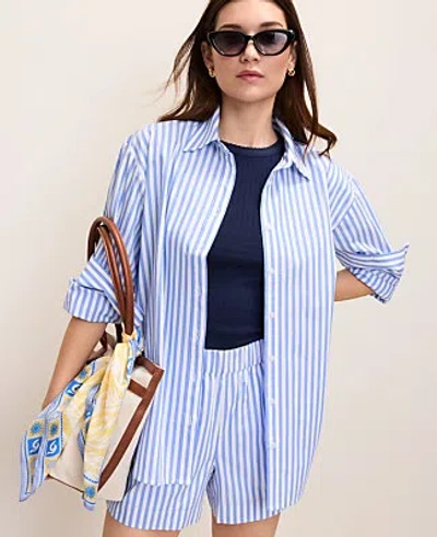 Ann Taylor Weekend Striped Button Down Shirt In Blue