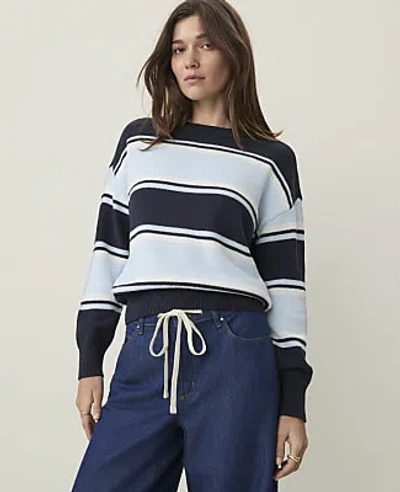 Ann Taylor Weekend Striped Crew Neck Sweater In Blue Multi