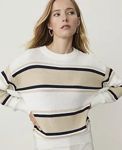 Ann Taylor Weekend Striped Crew Neck Sweater In Camel Multi