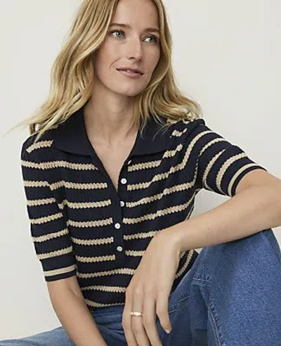 Ann Taylor Weekend Striped Henley Sweater In Navy Multi
