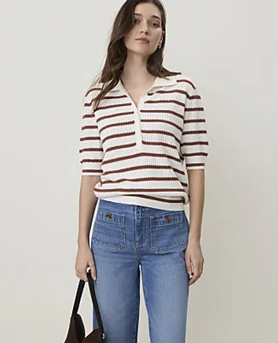Ann Taylor Weekend Striped Henley Sweater In White Multi