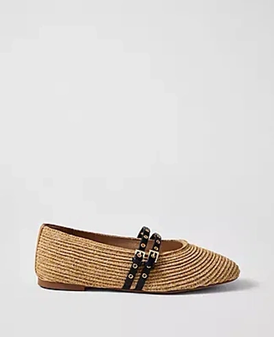 Ann Taylor Weekend Studded Straw Mary Jane Flat In Brown