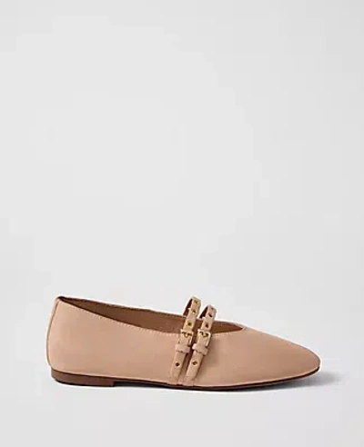Ann Taylor Weekend Studded Suede Mary Jane Flat In Neutral