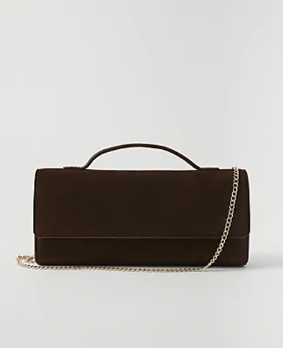 Ann Taylor Weekend Suede Folded Clutch In Pure Chocolate