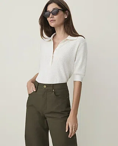 Ann Taylor Weekend Textured Henley Sweater In Winter White