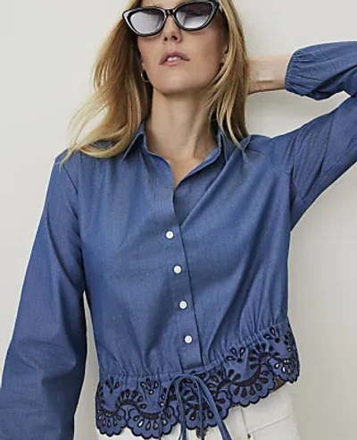 Ann Taylor Weekend Tie Waist Blouse In Sea Haze