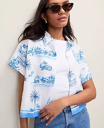 Ann Taylor Weekend Toile Linen Blend Shirt