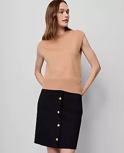 Ann Taylor Wide Shoulder Mock Neck Sweater Shell Top In Brown