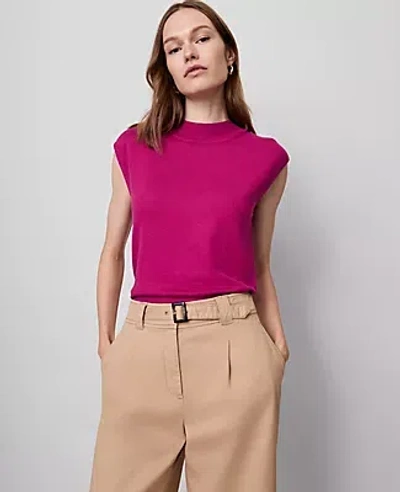 Ann Taylor Wide Shoulder Mock Neck Sweater Shell Top In Purple