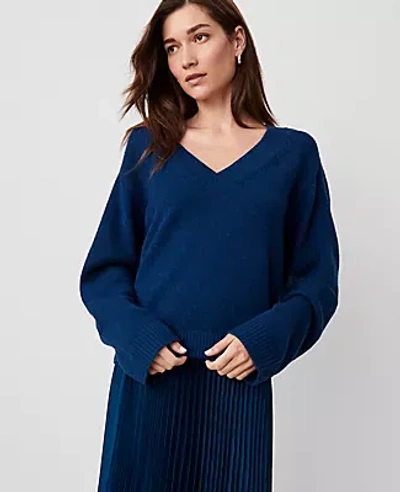Ann Taylor Wide V-neck Relaxed Sweater In Blue