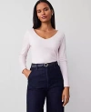 Ann Taylor Wide V-neck Top In Pink Ribbon