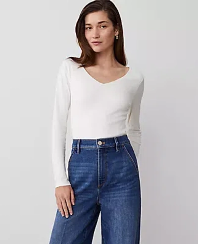 Ann Taylor Wide V-neck Top In Winter White