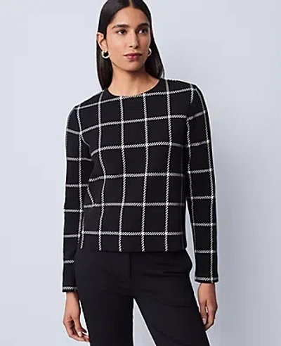Ann Taylor Windowpane Knit Top In Black