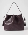 Ann Taylor Woven Drawstring Bucket Bag In Brown