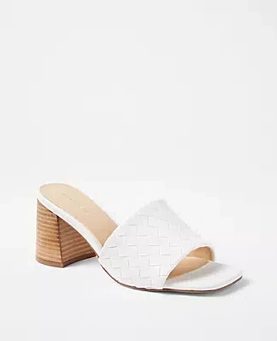Ann Taylor Woven Leather Block Heel Sandals In Winter White