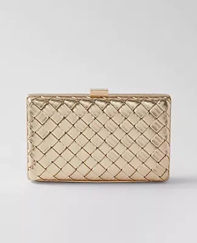 Ann Taylor Woven Leather Metallic Hard Clutch In Gold