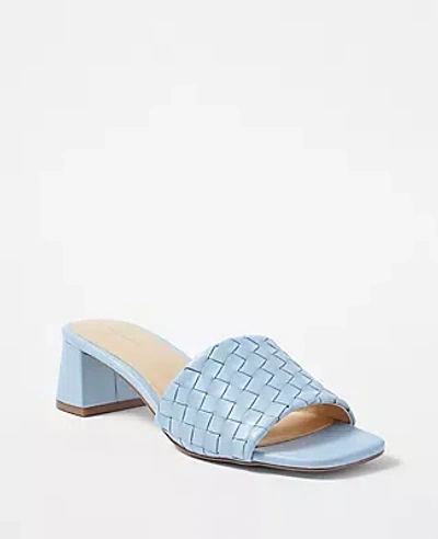 Ann Taylor Woven Strap Leather Block Heel Sandals In Blue Echo