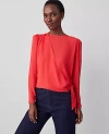 Ann Taylor Petite Wrap Blouse In Bright Cherry