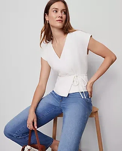 Ann Taylor Wrap Tie Waist Blouse In White