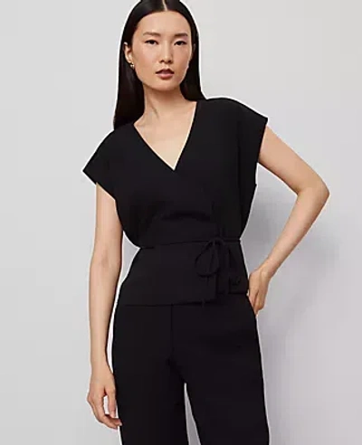 Ann Taylor Wrap Tie Waist Blouse In Black