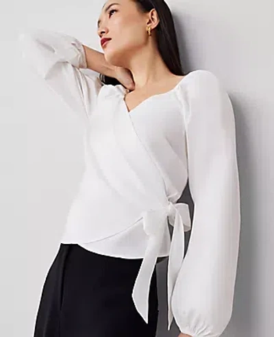 Ann Taylor Wrap Tie-waist Blouse In White