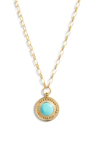 Anna Beck Large Blue Turquoise Pendant Necklace In Gold