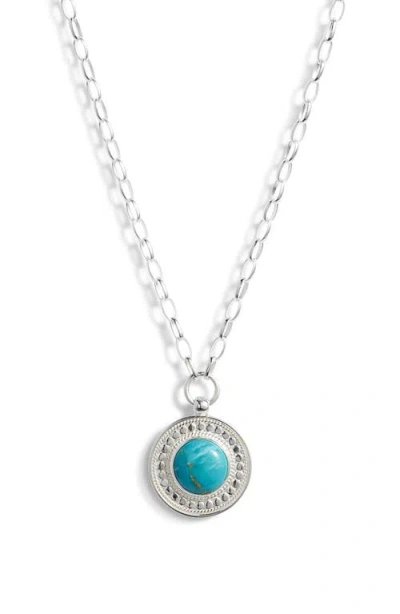 Anna Beck Large Blue Turquoise Pendant Necklace In Silver
