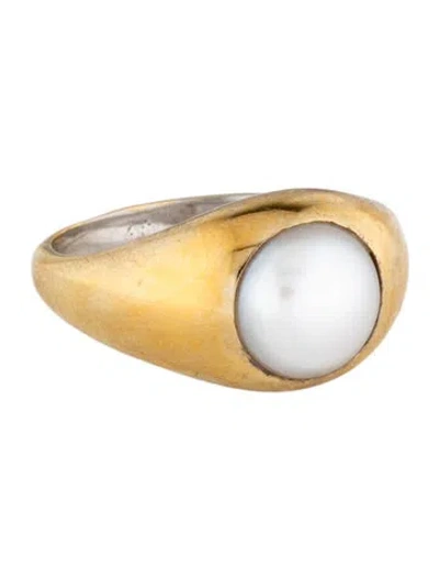 Pre-owned Anna Beck Pearl Cocktail Ring In White