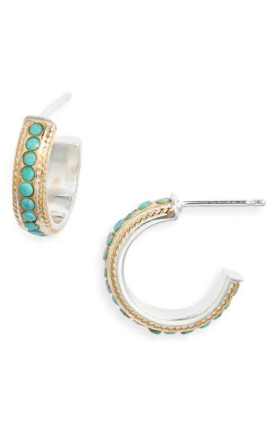 Anna Beck Small Turquoise Pavè Hoop Earrings In Metallic