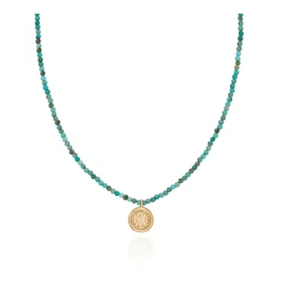 Anna Beck Turquoise Beaded Circle Pendant Necklace In Gold