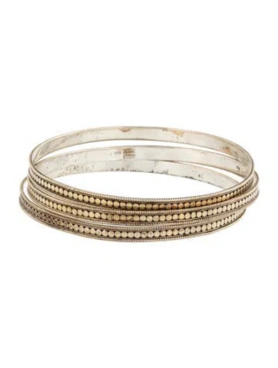 Pre-owned Anna Beck Two Tone Bangle Bracelet Set Of 3, 8", 8" In Multicolor