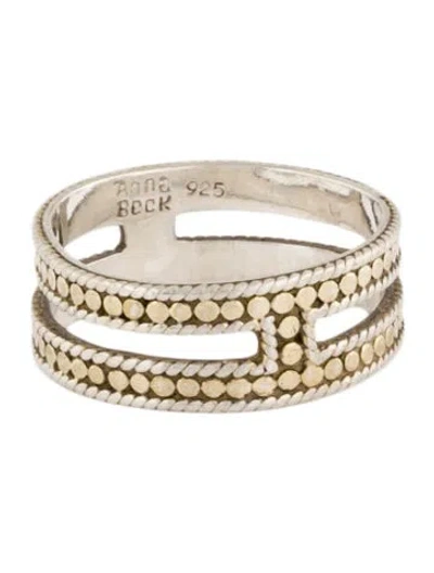 Pre-owned Anna Beck Two Tone Dotted Stack Band Ring In Multi