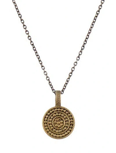 Pre-owned Anna Beck Two-tone Disc Pendant Necklace, 18" In Multi