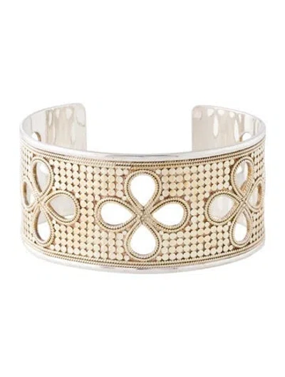 Pre-owned Anna Beck Two-tone Dotted Flower Cuff Bracelet, 7.5" In Multi