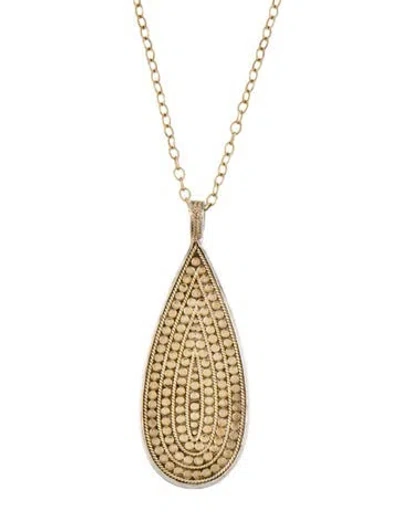 Pre-owned Anna Beck Two-tone Dotted Textured Narrow Tear Drop Necklace, 32.5" In Multicolor