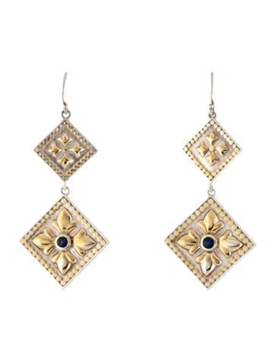Pre-owned Anna Beck Two-tone Synthetic Sapphire Drop Earrings In Multicolor