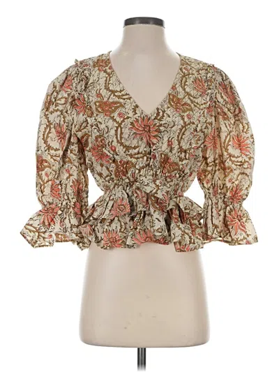 Pre-owned Anna Cate 3/4 Sleeve Blouse In Tan