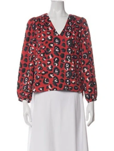 Pre-owned Anna Cate Animal Print V-neck Blouse In Red